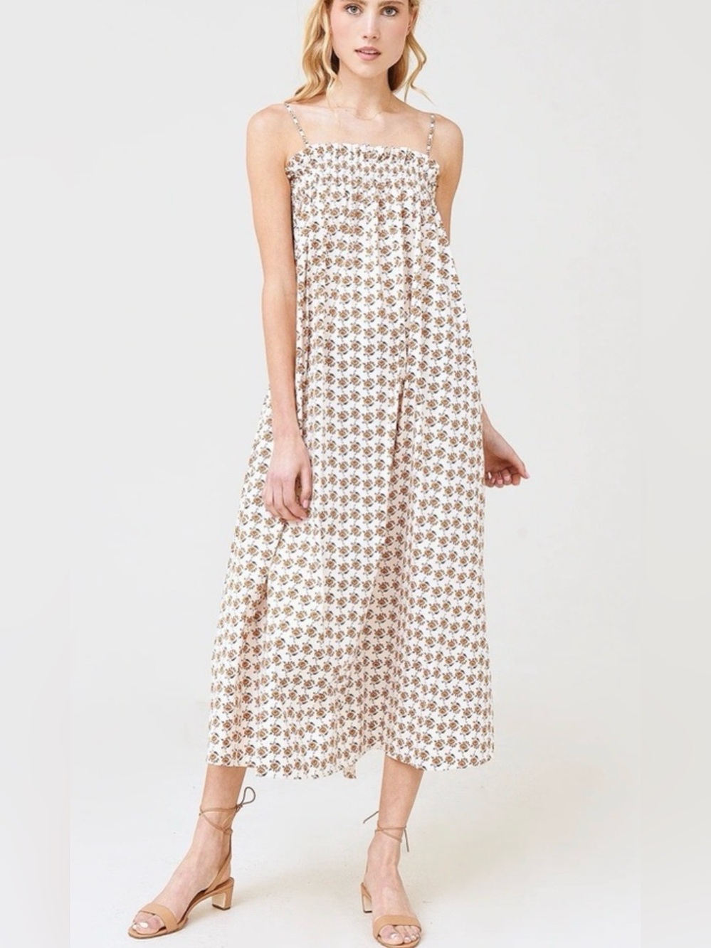Tory Burch Ruffle Top Dandelion Block Print Dress
